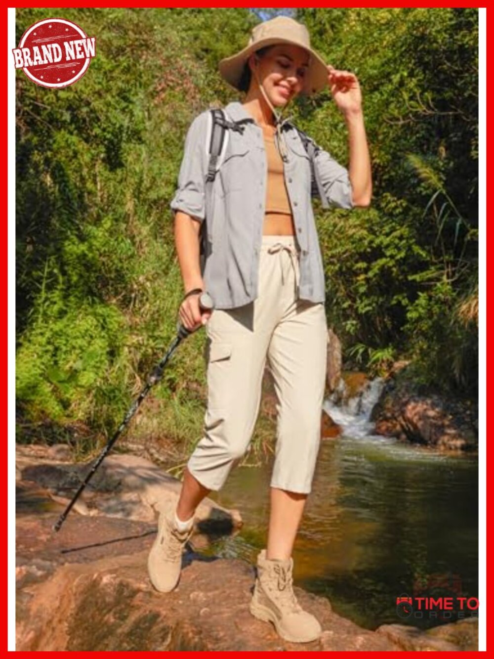 Women's Cargo Capri Pants Quick Dry Water Resistant UPF 50+ 6 Pockets Stretch - Picture 2 of 6